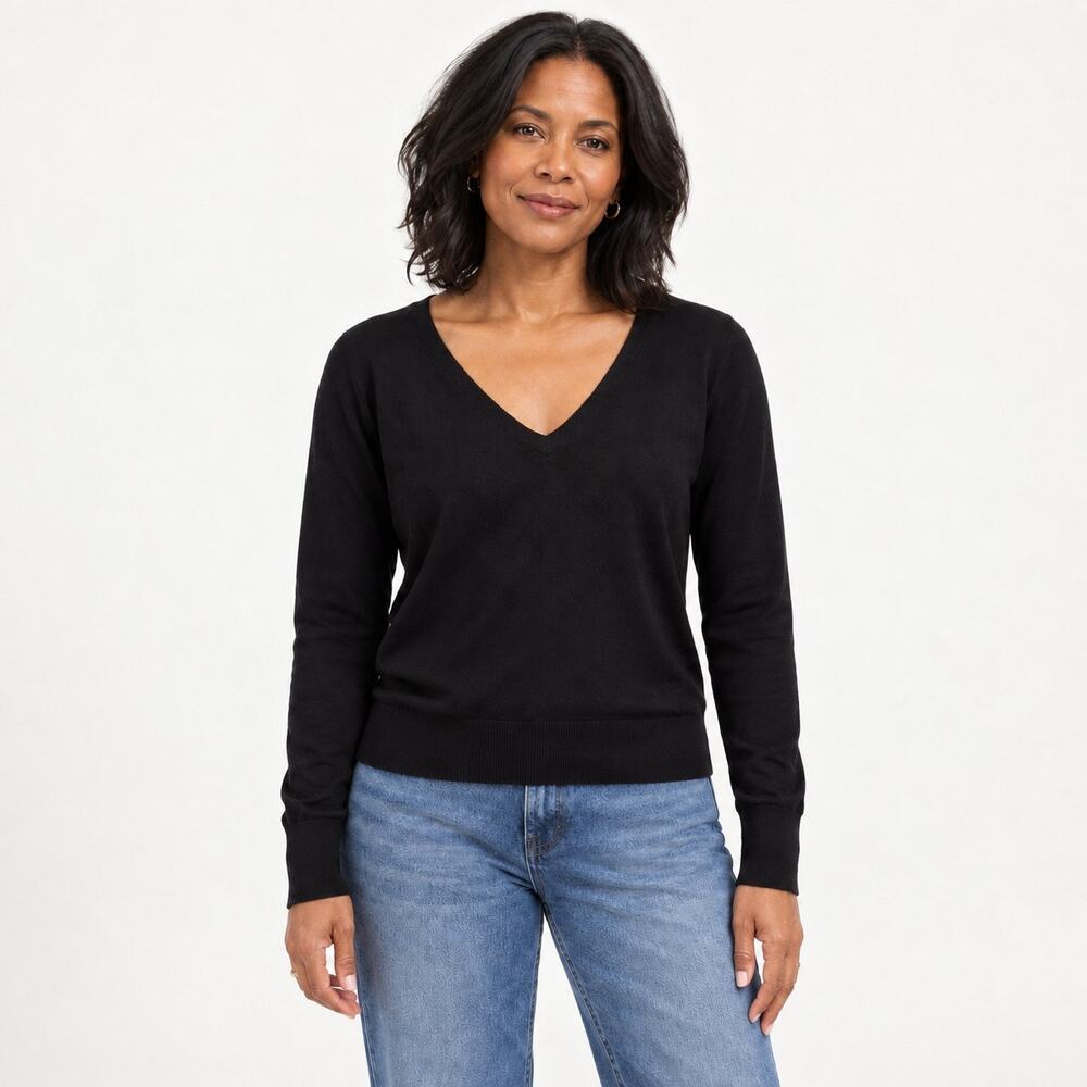 Madewell Sweater WMNS XXS Black V Neck Merino Wool Silk Relaxed Minimalist
